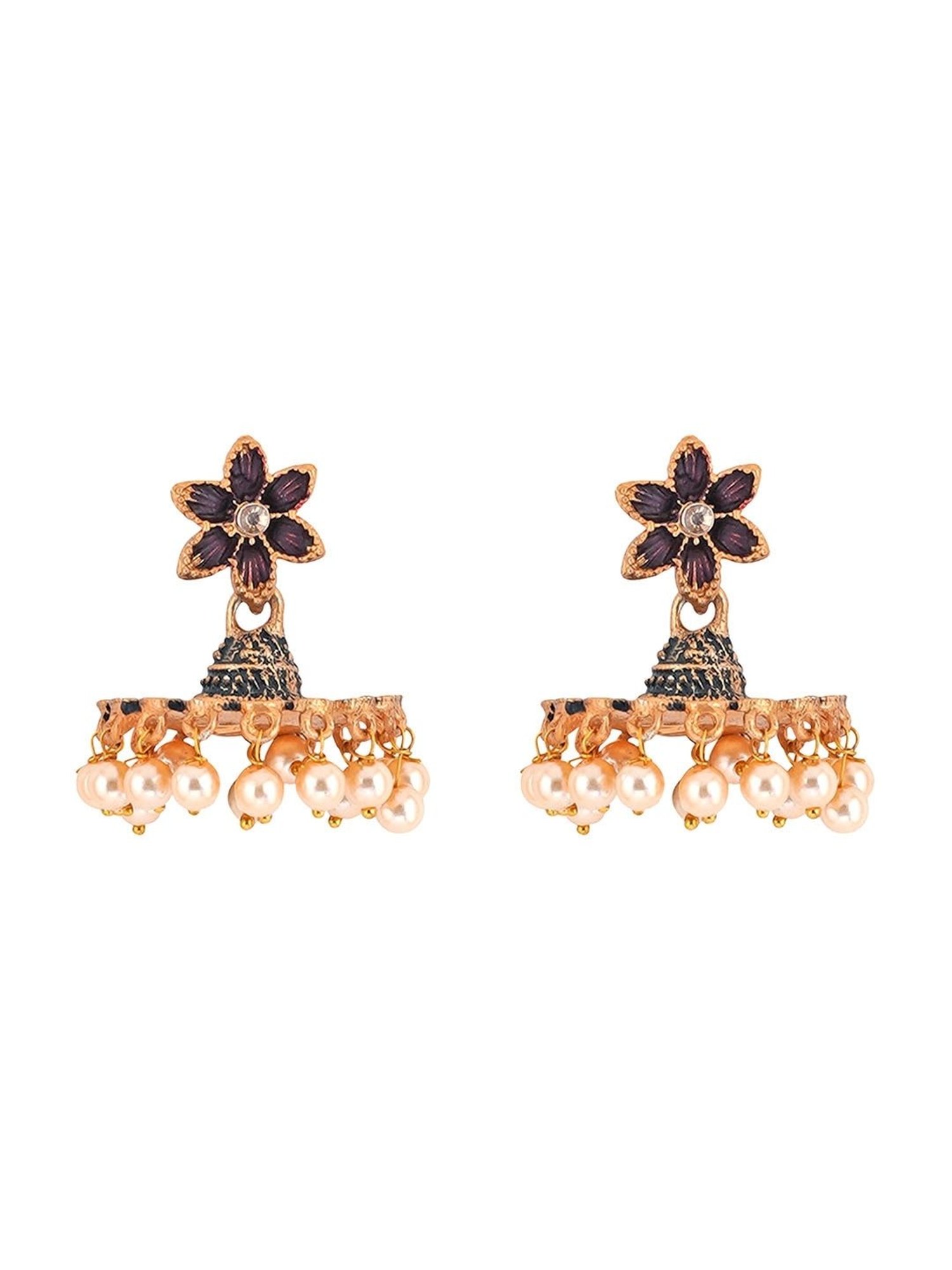 Teejh Arika Maroon & Black Golden Enamel Jhumki Earrings