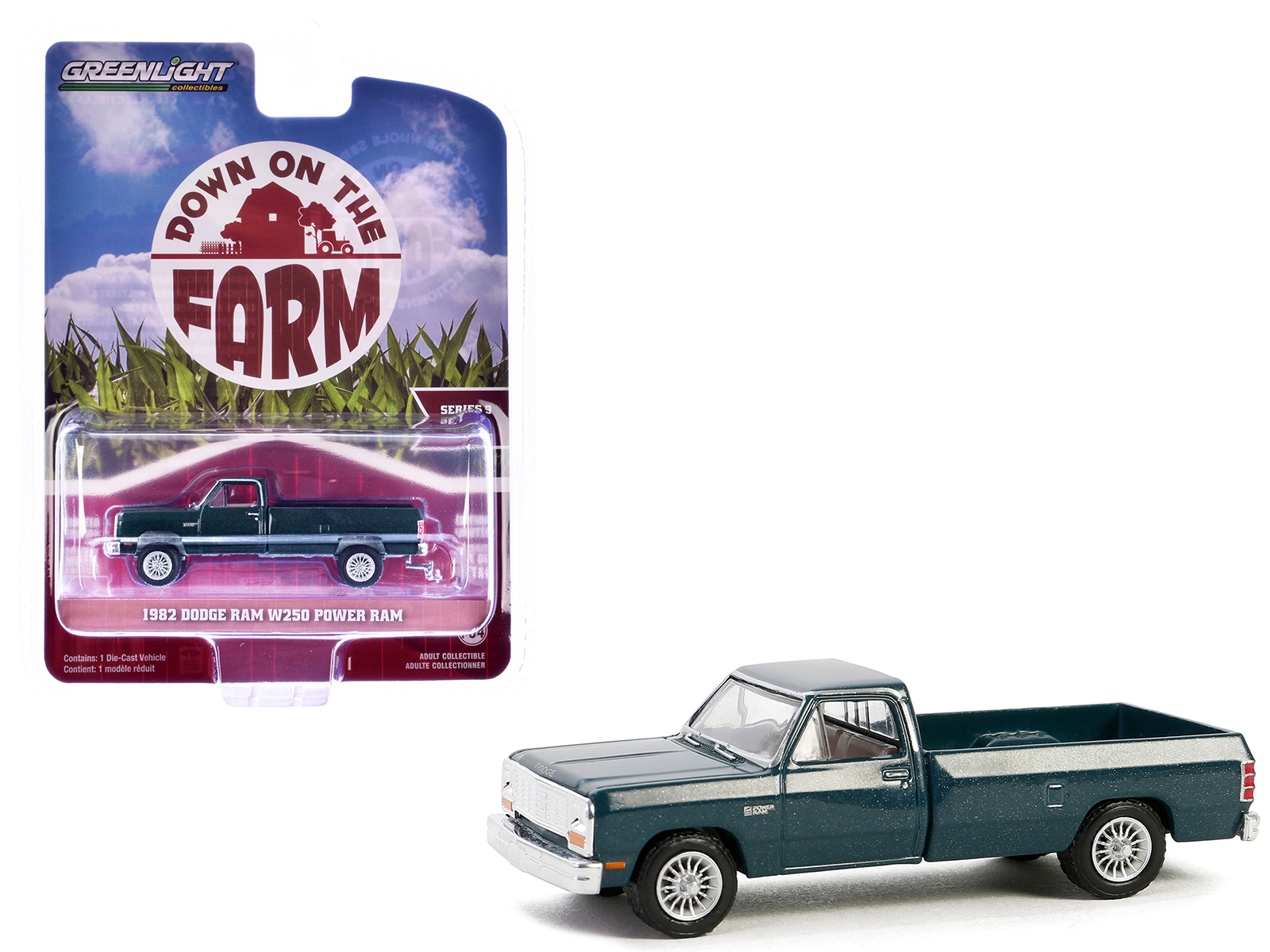 1982 Dodge Ram W250 Power Ram Pickup Truck Seaspray Green Metallic "Down on the Farm" Series 9 1/64 Diecast Model by Greenlight