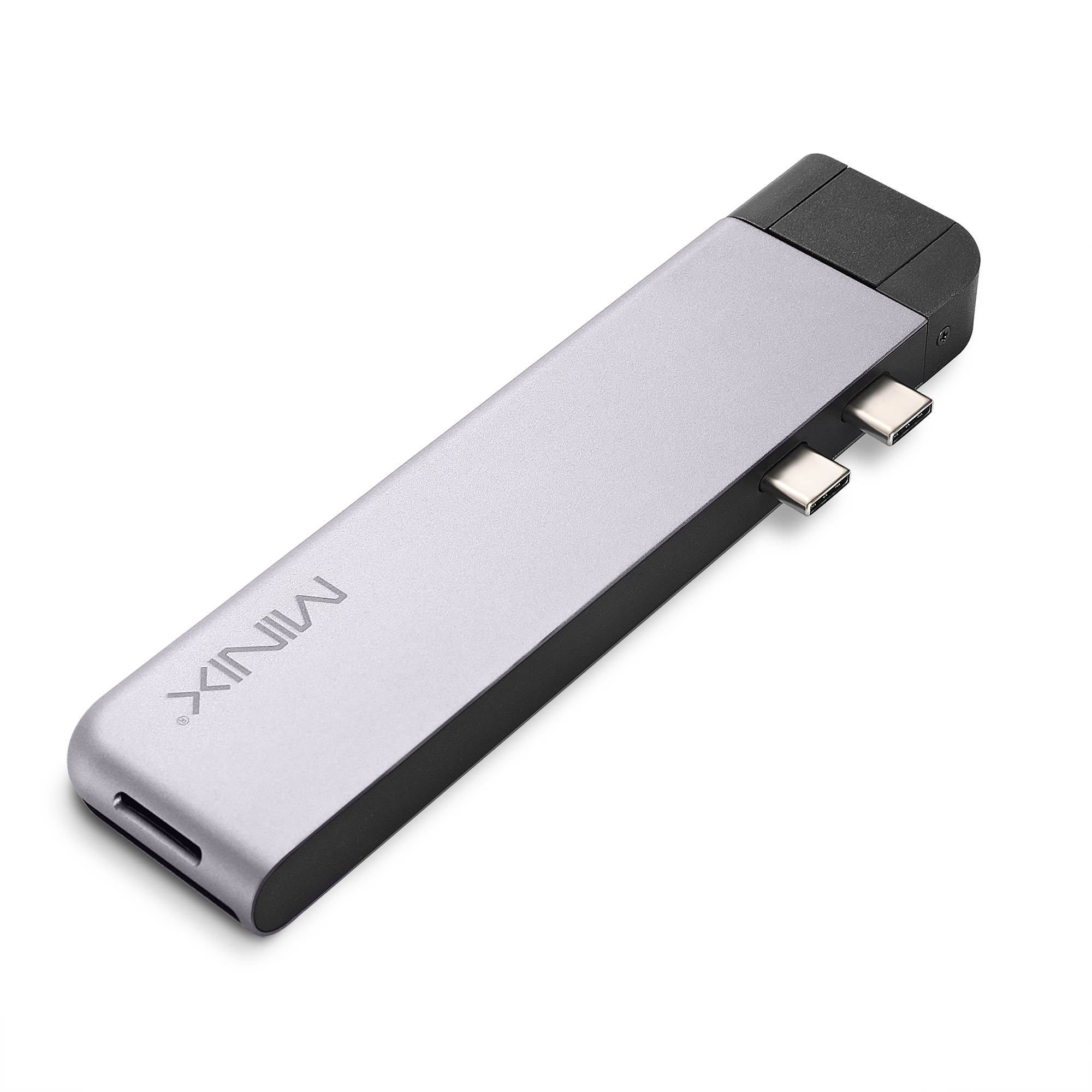 MINIX NEO C-D Pro &nbsp;Aluminum USB C multiport Adapter for Apple Macbook and Macbook Pro USB 3.0 Ports*3, 4K HDMI Ports, Gigabit Ethernet LAN,SD/micro SD Card Reader,USB-C Charging  Gray/Silver