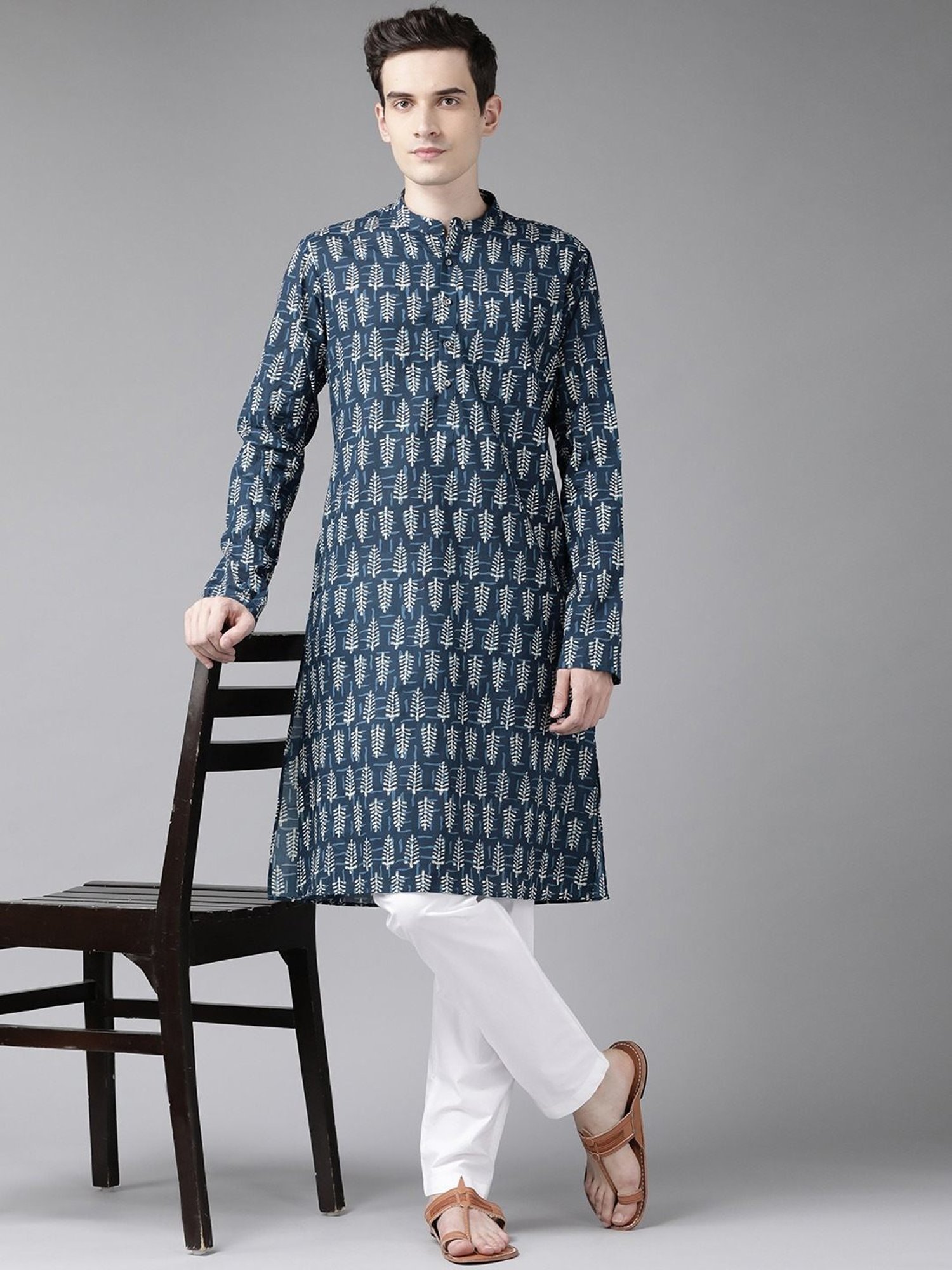 See Designs Blue & White Cotton Regular Fit Printed Kurta Bottom Set