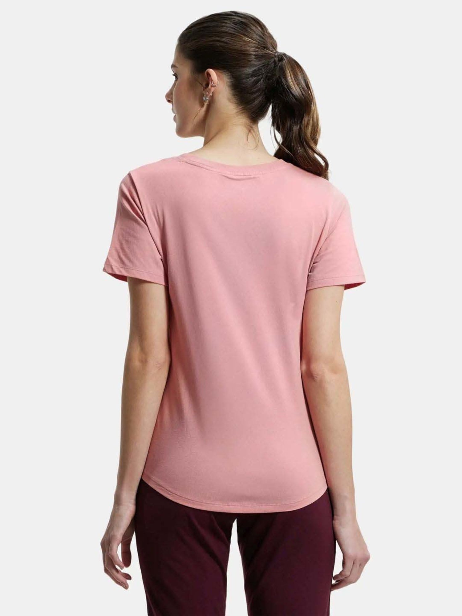 Jockey AW88 Women's Super Combed Cotton Rich Relaxed Fit Solid Curved Hem Styled Half Sleeve T-Shirt