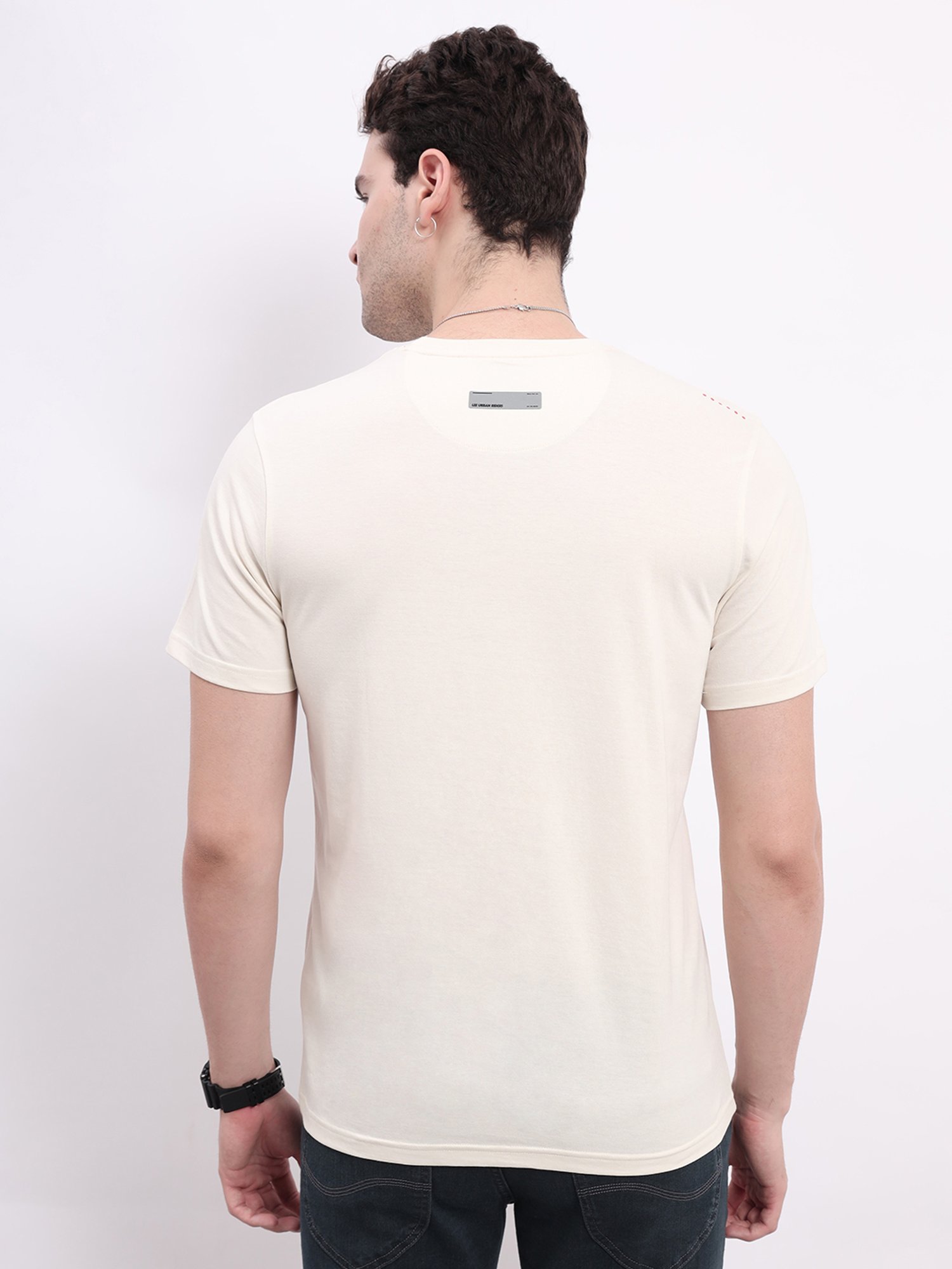 Lee Light Beige Regular Fit Graphic Print Cotton Crew T-Shirt