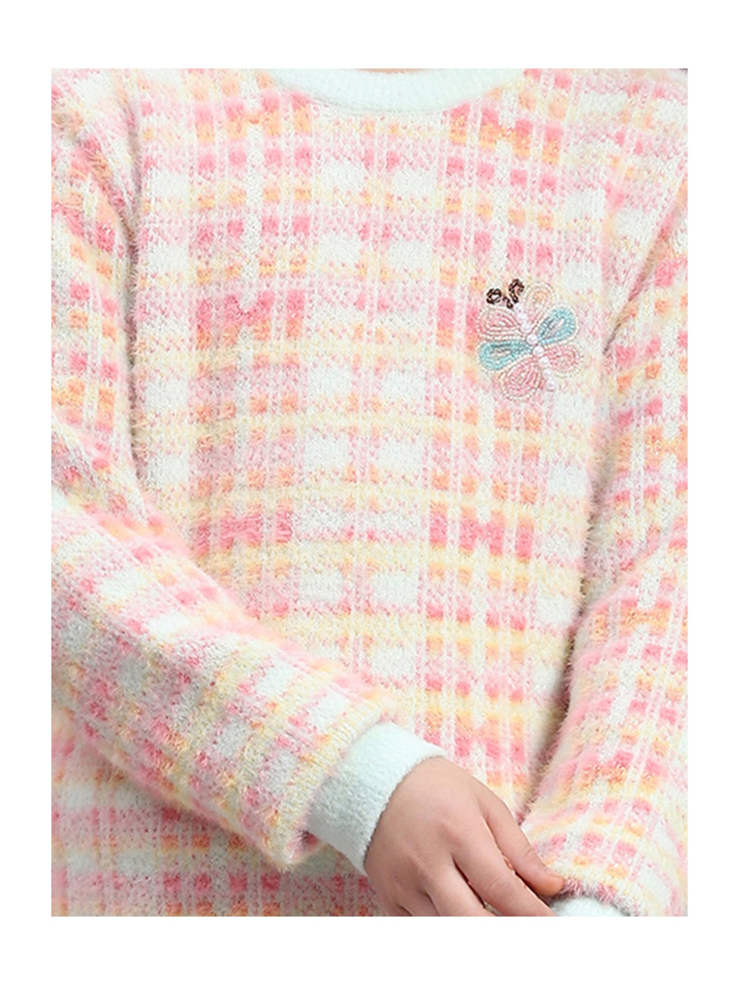 Monte Carlo Kids Pink Self Design Full Sleeves Sweater