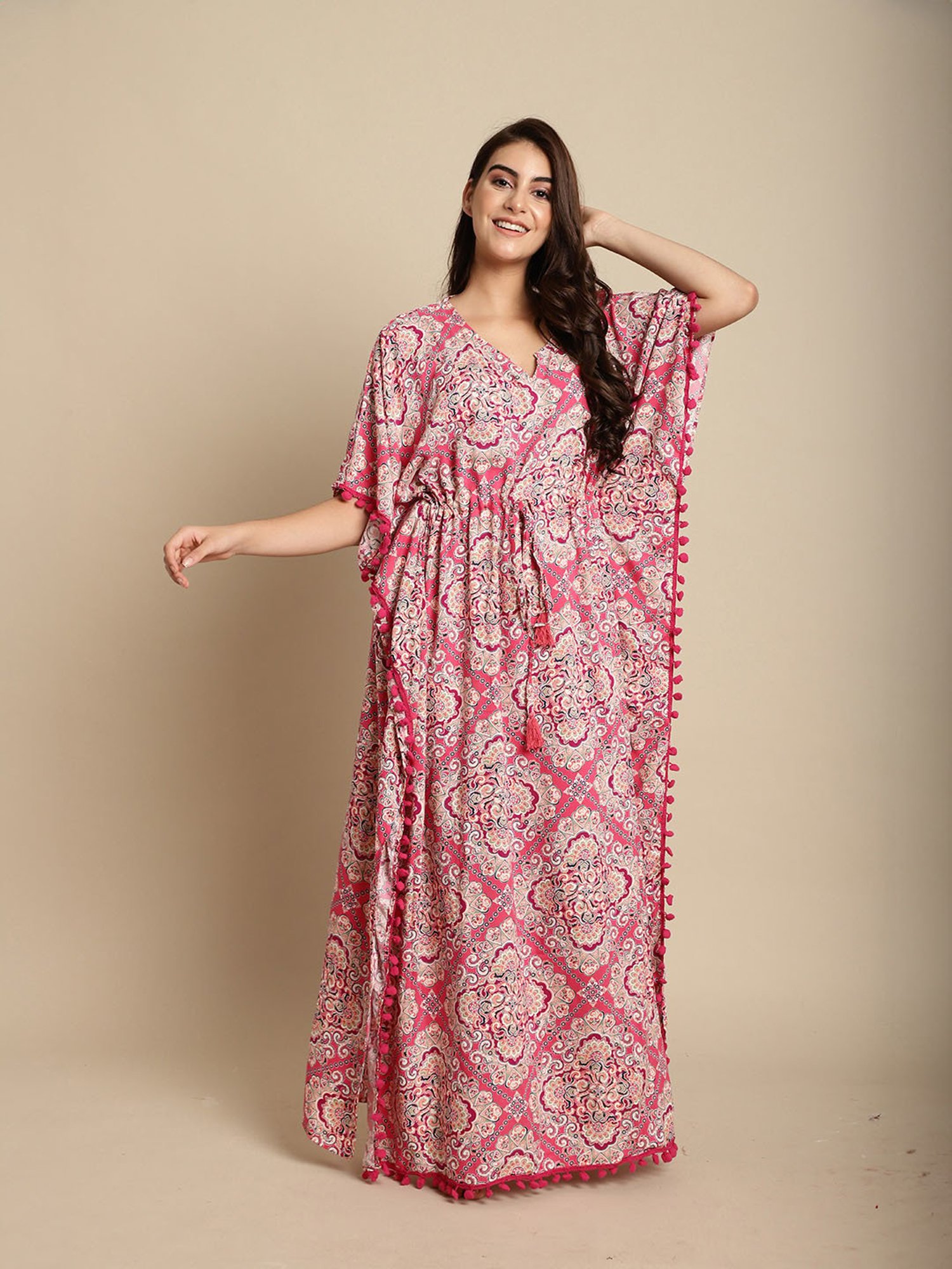 Secret Wish Pink Printed Kaftan Nighty