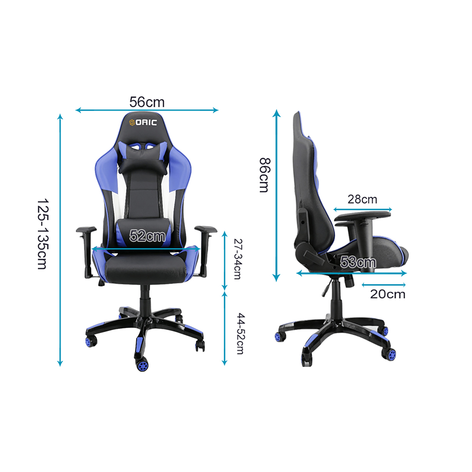Goaic Gaming Chair Office Desk Chair Ergonomic High Back PC Desk Chair Adjustable 3D Armrests Gamer Chair, Computer Gaming Recliner Chair with Headrest and Lumbar Pillow Support (Black/Bule)