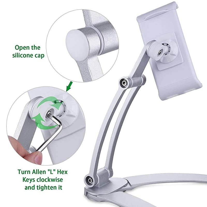 Wall Hanging Tablet Stand 2 in 1 Kitchen Desktop PullUp Lazy Bracket Adjustable Wall Mount Holder Fit for 513quot Width Bracket iPad Phone Silver