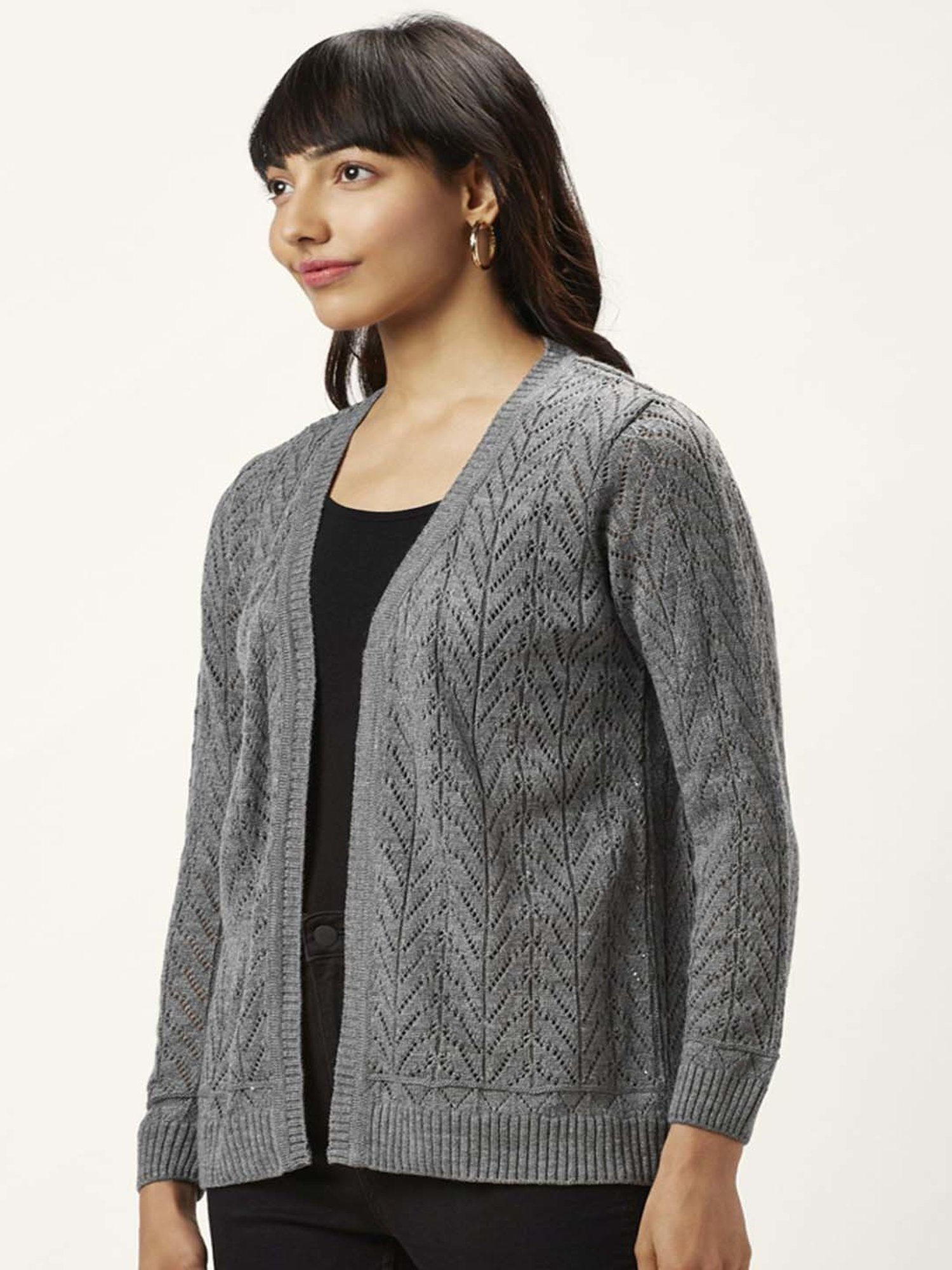 Honey by Pantaloons Grey Self Pattern Shrugs