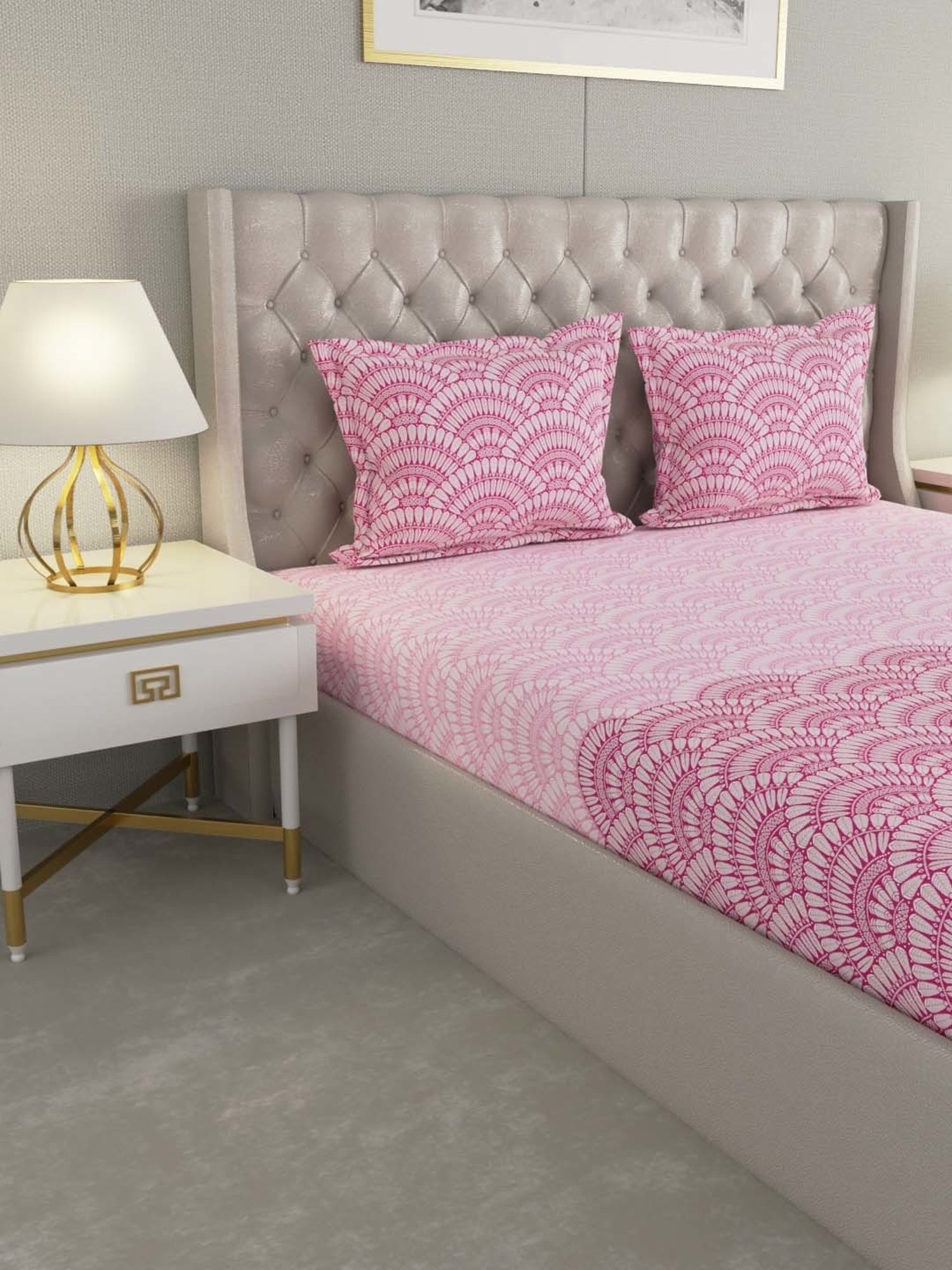 House This Juniper Blue Cotton 600 TC Double Size Bedsheet With Pillow Covers