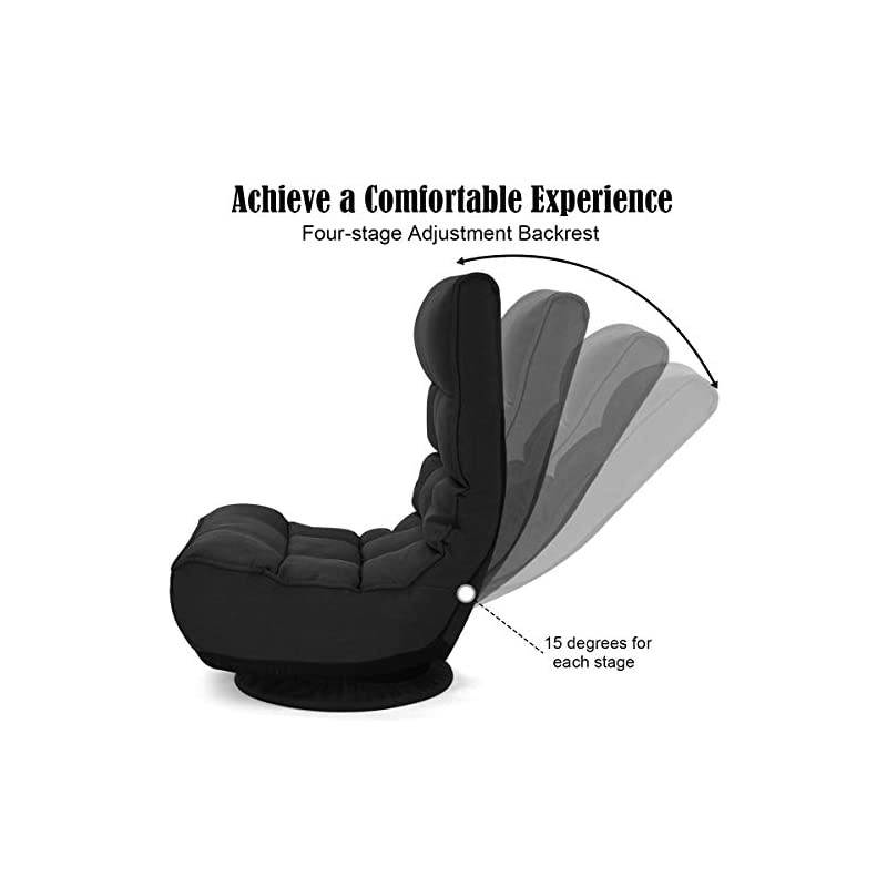 360 Degree Swivel Gaming Chair, 5-Position Adjustable Folding Floor Chair, 300lb Spring Support, Comfortable Padded Backrest, Lazy Sofa Chair Game Rocker for Teens Adults (Black)