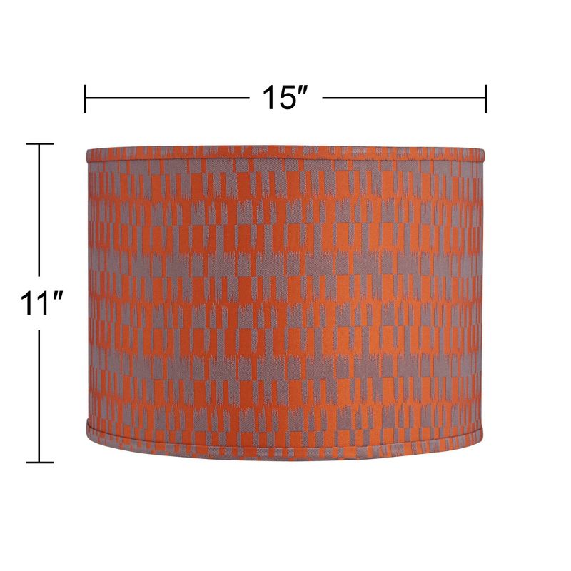 Springcrest Orange and Taupe Medium Drum Lamp Shade 15" Top x 15" Bottom x 11" High (Spider) Replacement with Harp and Finial