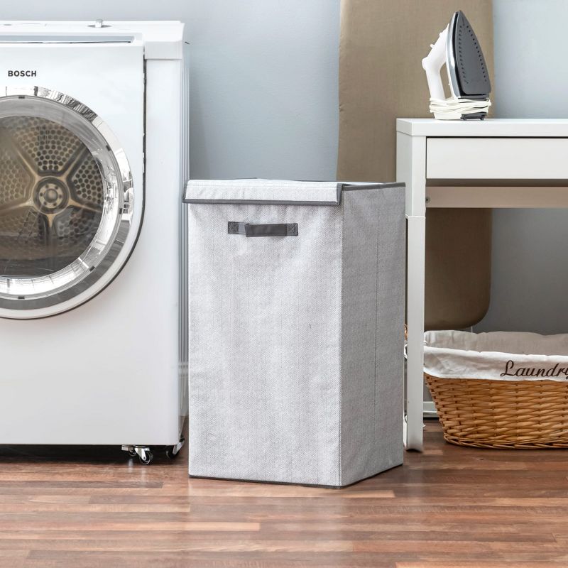 Household Essentials Round Brushed Stainless Hamper Wood Lid