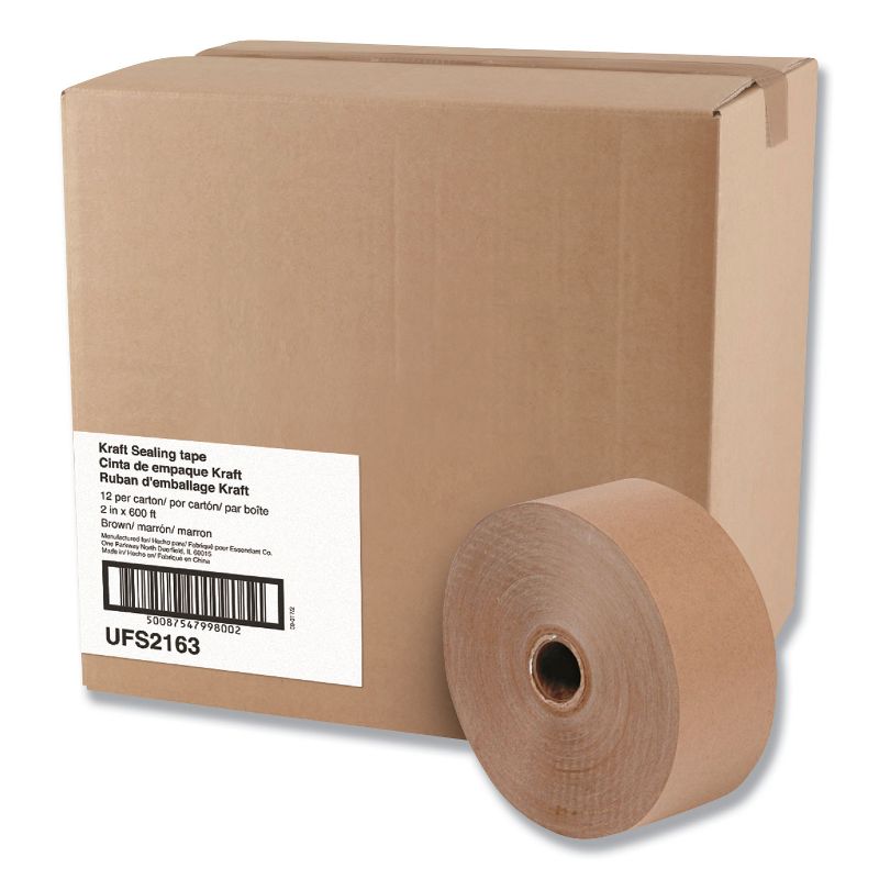General Supply Gummed Kraft Sealing Tape, 3" Core, 2" x 600 ft, Brown, 12/Carton 2163