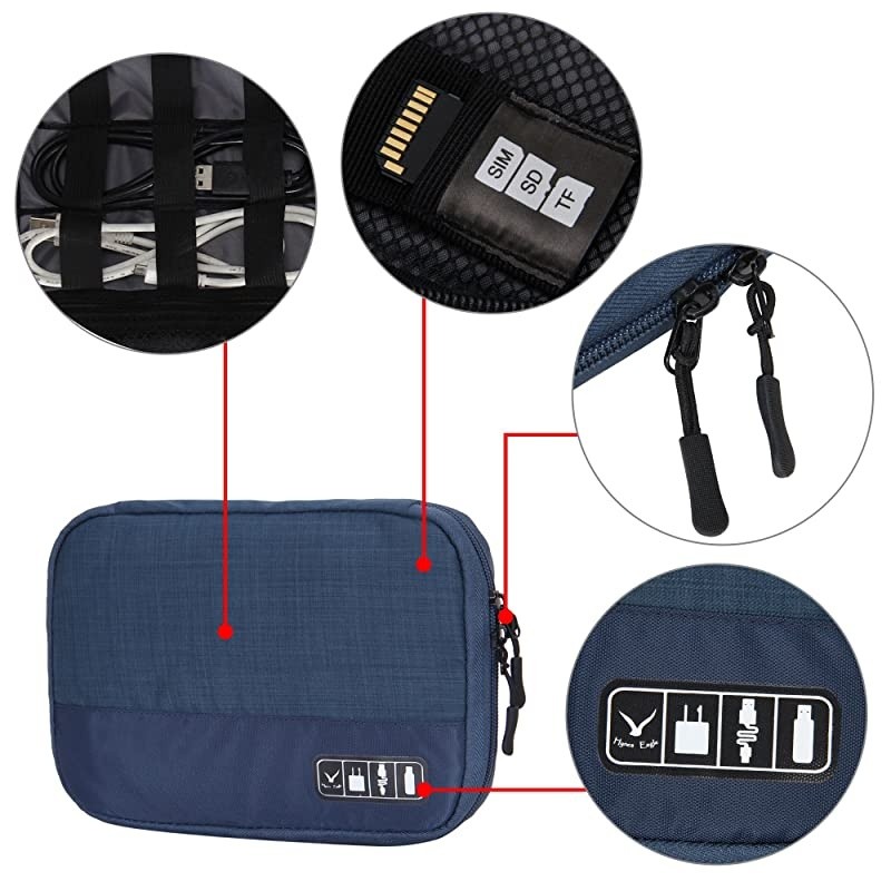 Travel Universal Cable Organizer Electronics Accessories Cases for Various USB Phone Charger and Cable Blue