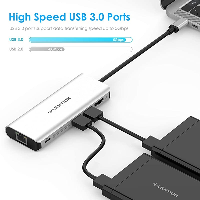 USBC Digital AV Multiport Hub with 4K HDMI 2 USB 30 Card Reader Type C Charging Gigabit Ethernet Adapter Compatible 20202016 MacBook Pro New Mac AirSurface More CBC68 Silver