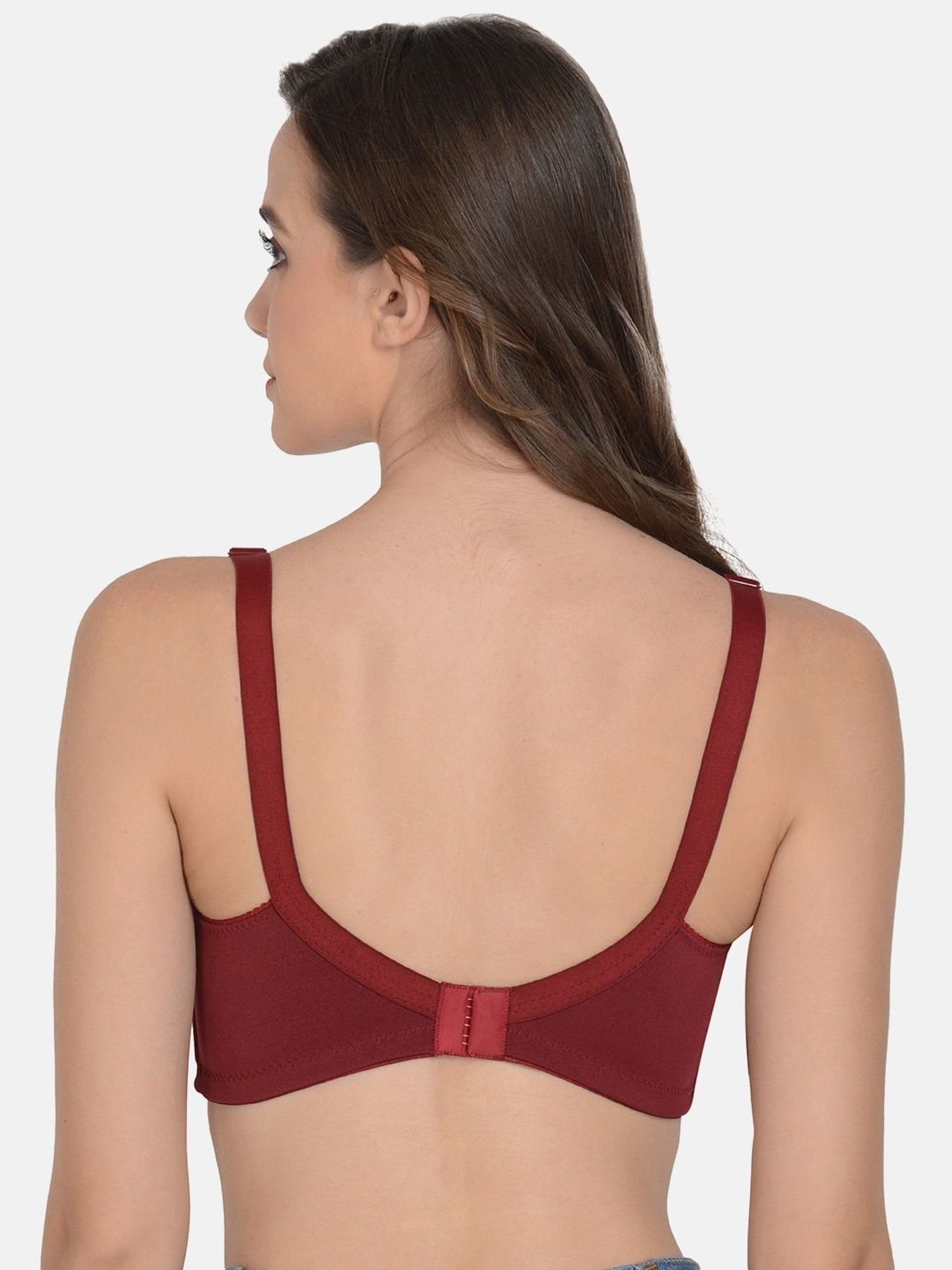 mod & shy Maroon Lace Work Minimizer Bra