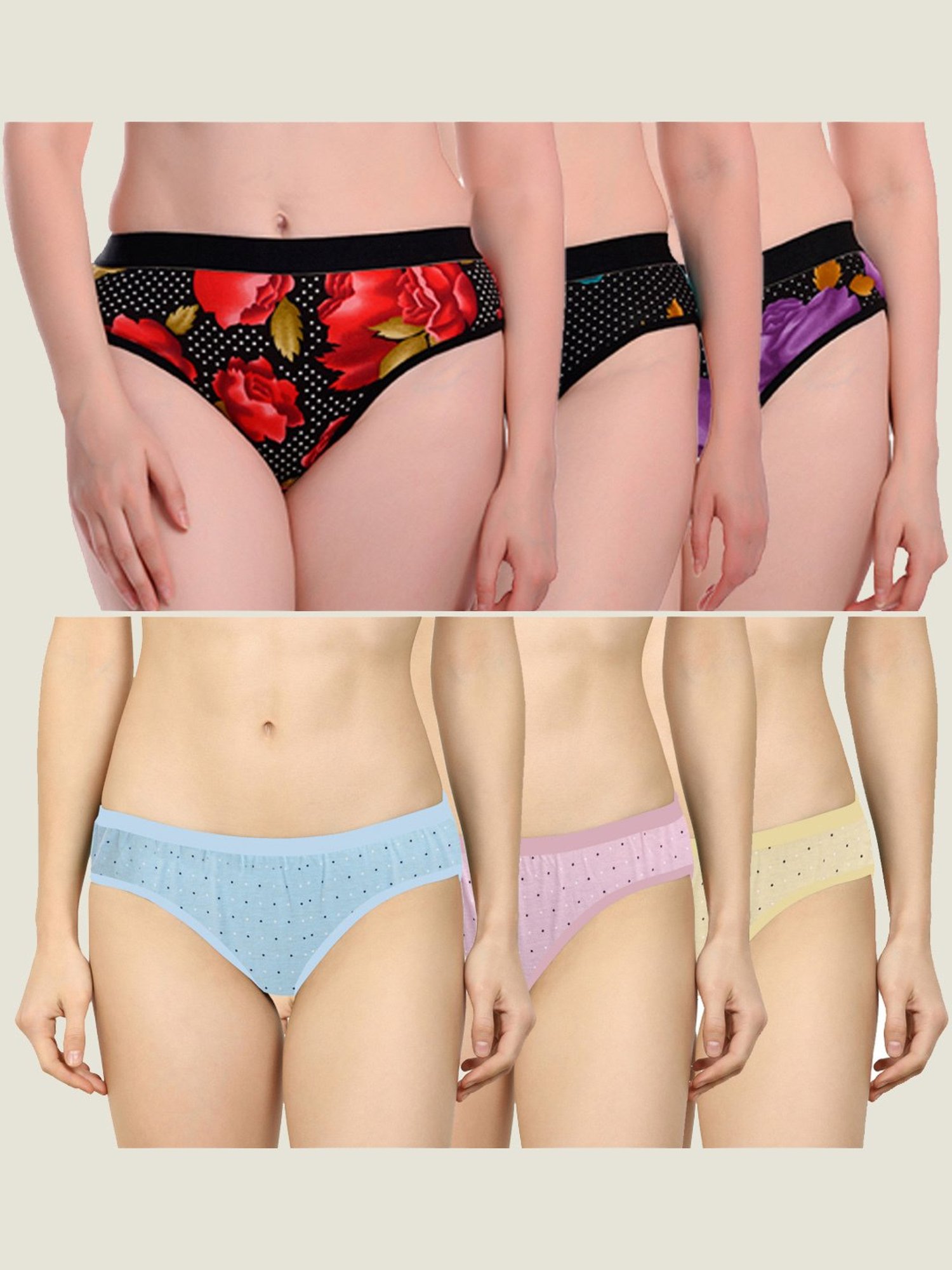 AROUSY Black & Blue Floral Print Hipster Panties - Pack Of 6