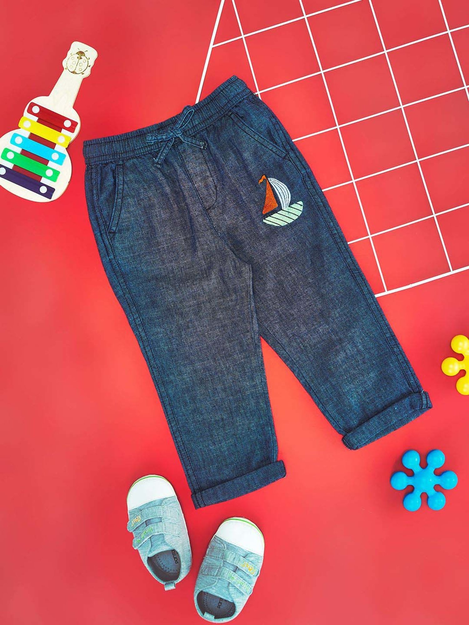 Pantaloons Baby Kids Blue Glow Cotton Regular Fit Full Sleeves Trouser