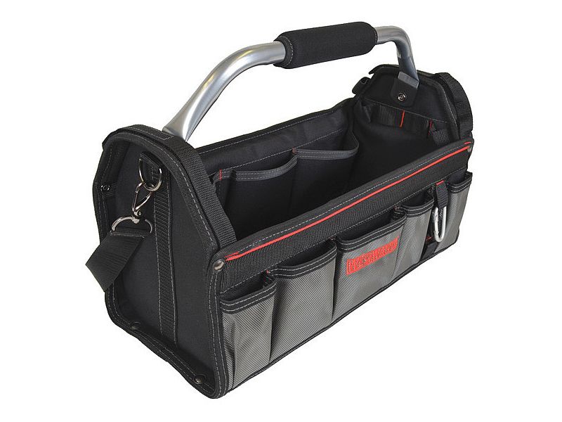 WESTWARD 32PJ34 Tool Tote, 600d Polyester, 11 Pockets, Black, 10-1/4" Height