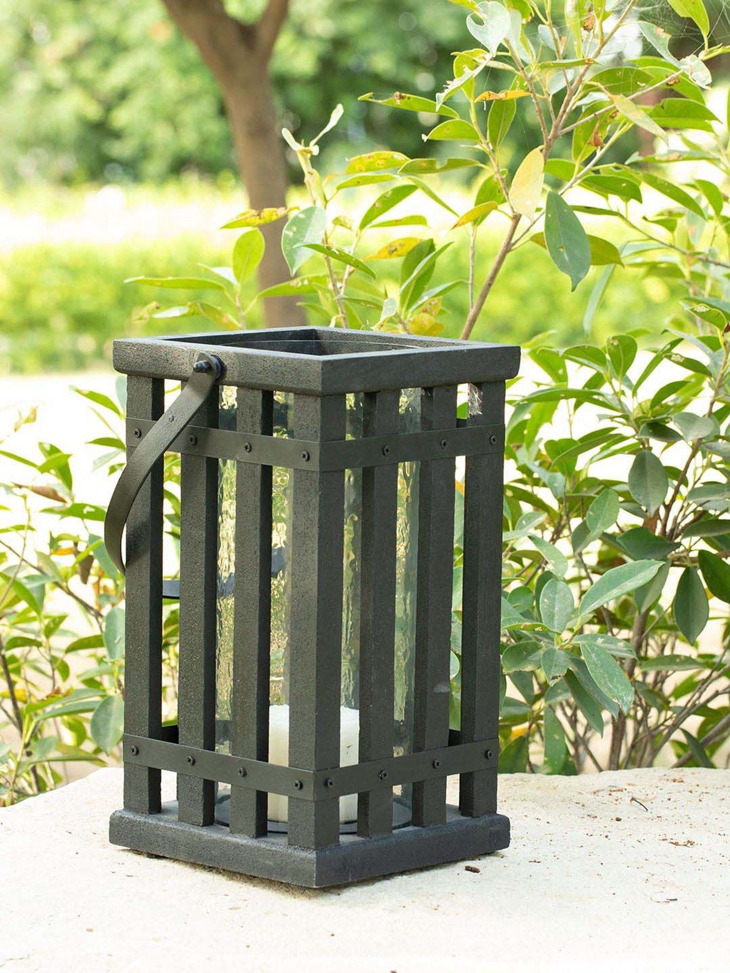 Ellementry Black Mango Wood Kori Square Lantern