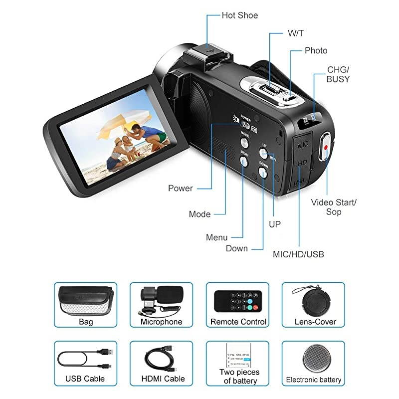 Camera Camcorder,Ultra HD 2.7K Vlogging Camera 30FPS 30MP 16X Digital Zoom 3.0 Inch Rotatable WiFi Camcorders with Microphone IR Night Vision&Time-Lapse