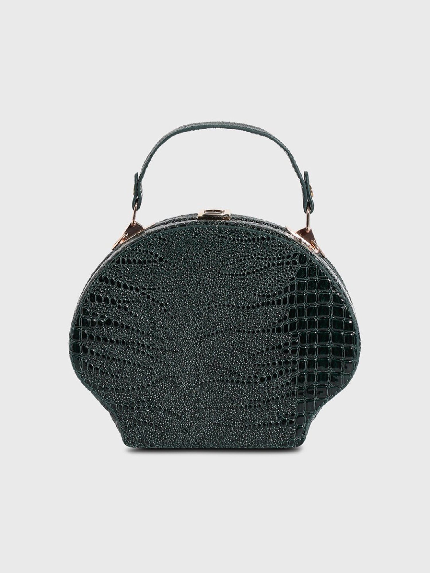 HauteSauce Dark Green Croc Textured Medium Leather Handheld Handbag