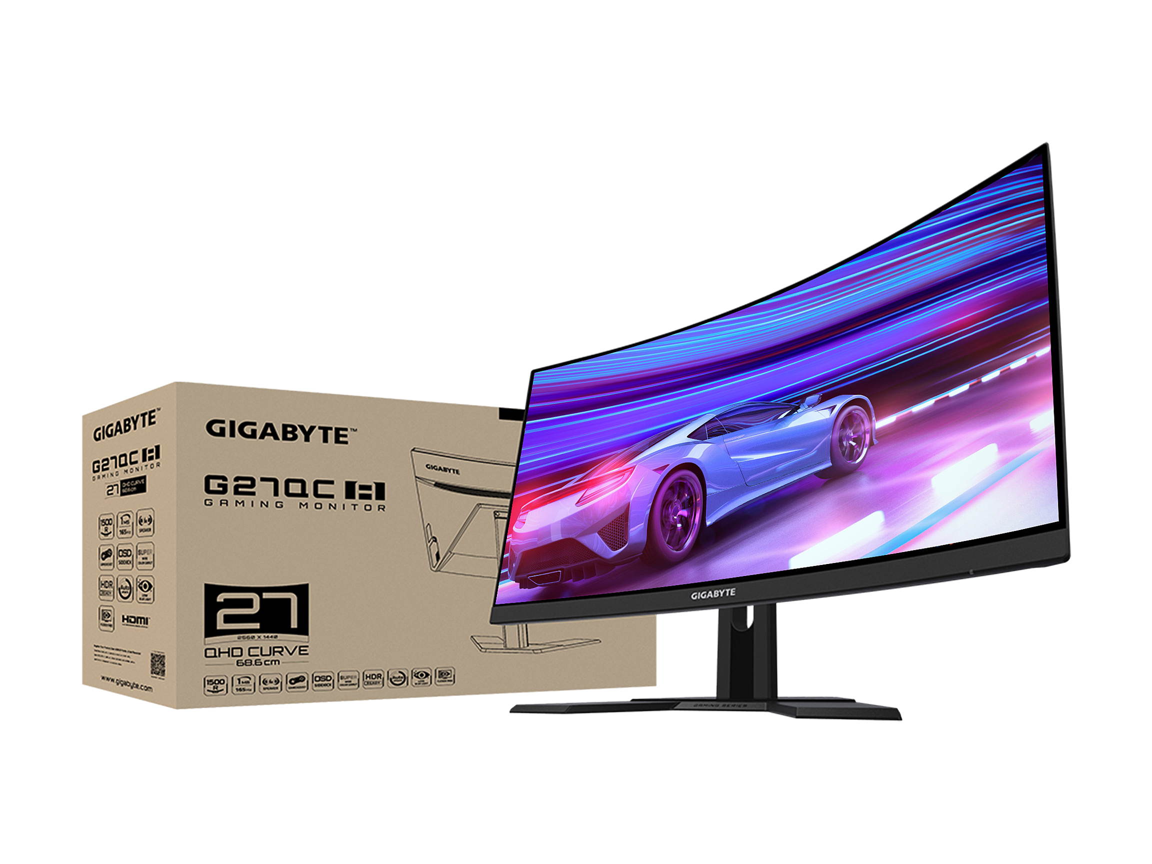 GIGABYTE G27QC A 27" 165Hz 2560 x 1440 1ms (MPRT) 88% DCI-P3, HDR Ready, FreeSync Premium, 1 x Display Port 1.2, 2 x HDMI 2.0, 2 x USB 3.0 Curved Gaming Monitor