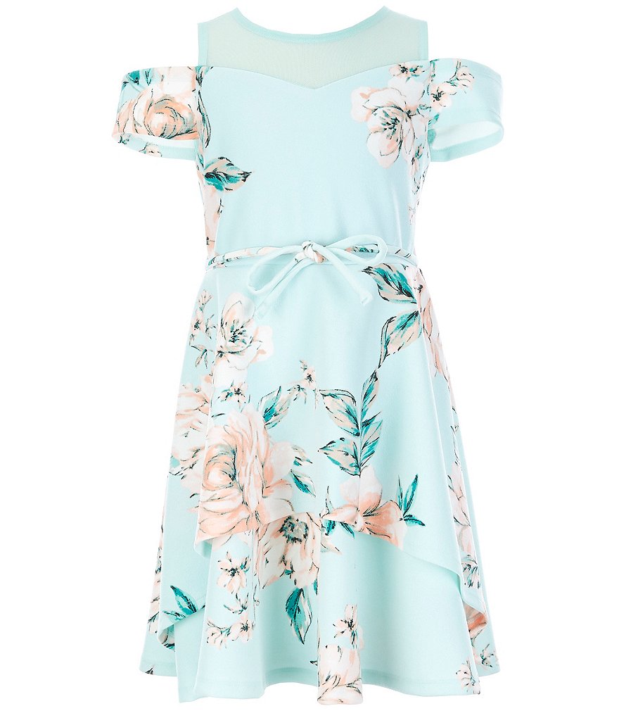 Xtraordinary Big Girls 7-16 Cold-Shoulder Floral Tiered Fit-And-Flare Dress