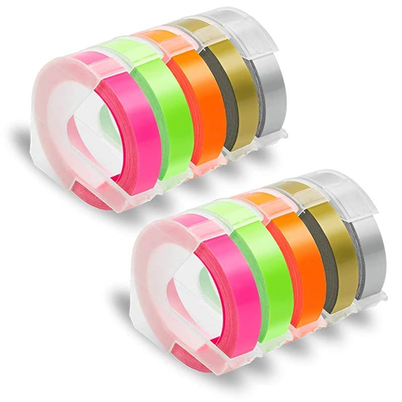 Compatible for DYMO Embossing 3D Plastic Label Tapes 9mm Work with DYMO Label Makers LabelManager 1610 Organizer Xpress Pro Neon PinkOrangeGreenGoldSilver 38 x 98 10Pack