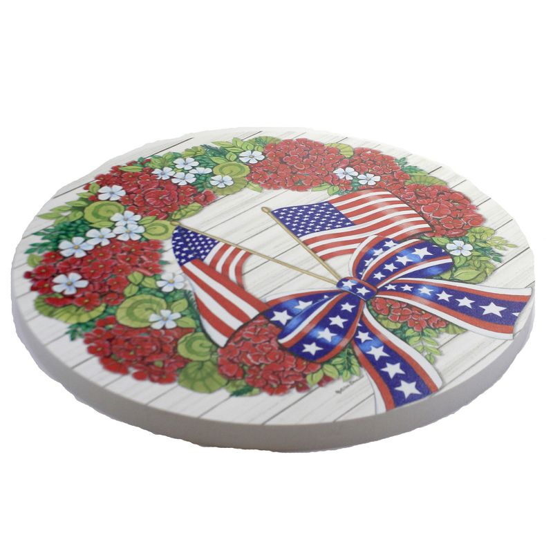 Home & Garden 12.0" Flag Wreath Stepping Stone Geraniums Red White Blue Custom Decor  -  Stepping Stones And Pathways