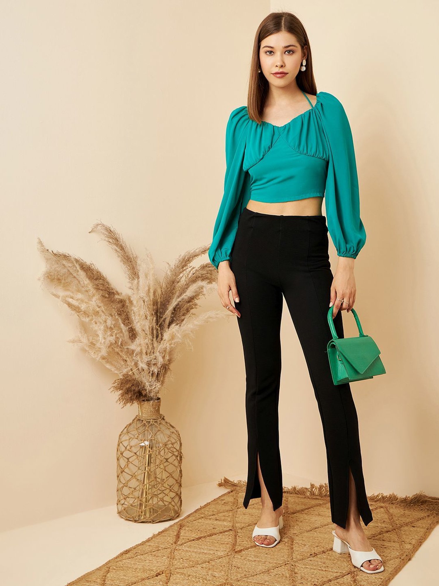 Rare Green Sweet Heart Neck Top