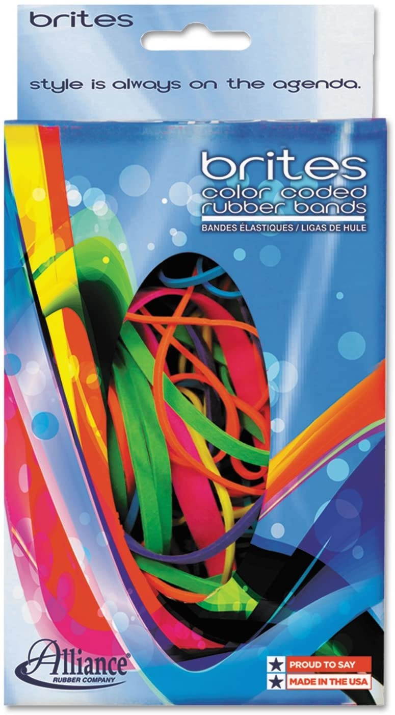 Brites Pic Pac Rubber Bands, Blue/Orange/Yellow/Lime/Purple/Pink, 1-1/