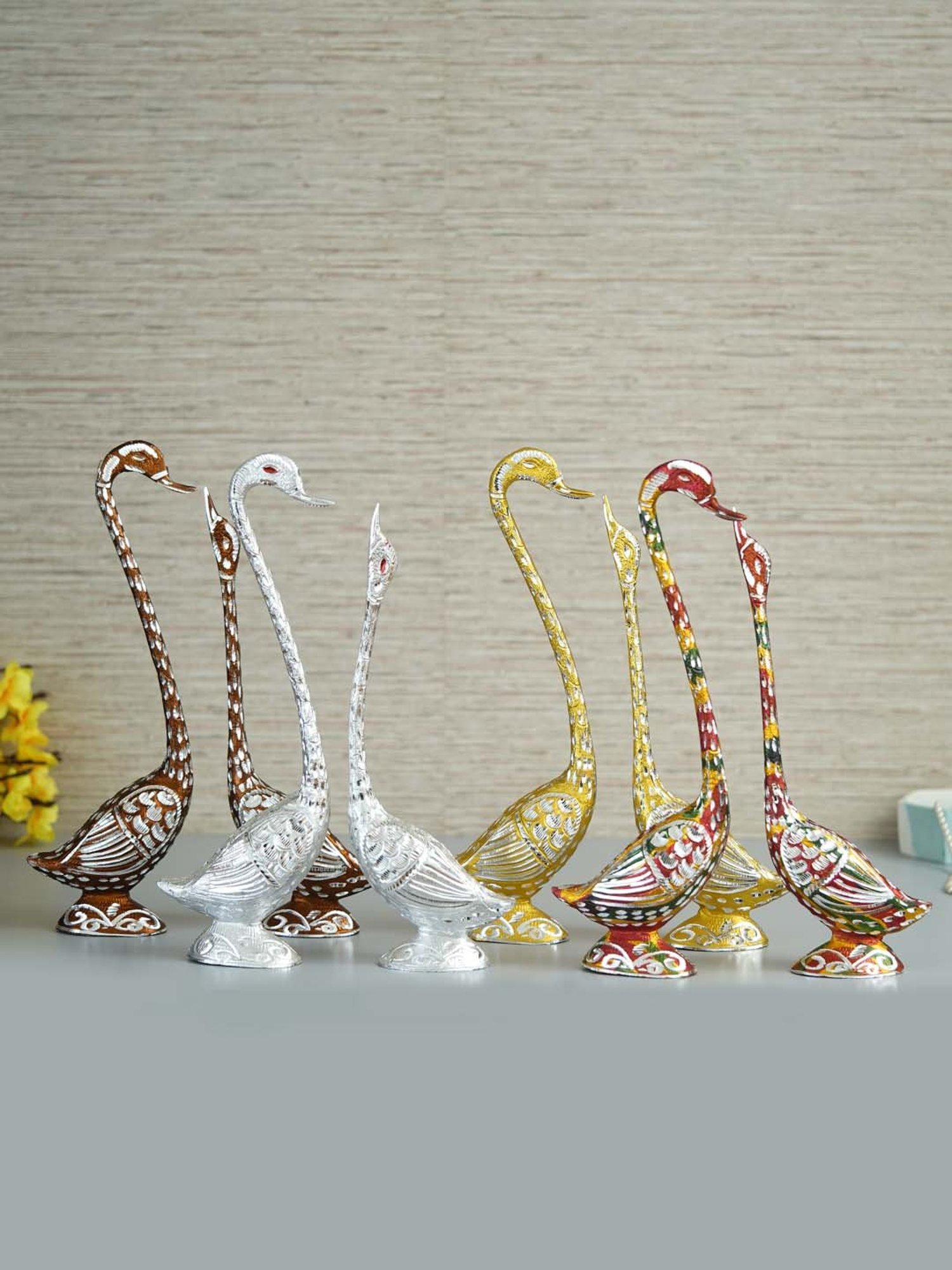 eCraftIndia Set of Four 14 Inch Silver Kissing Swan Couple Handcrafted Decorative Figurine