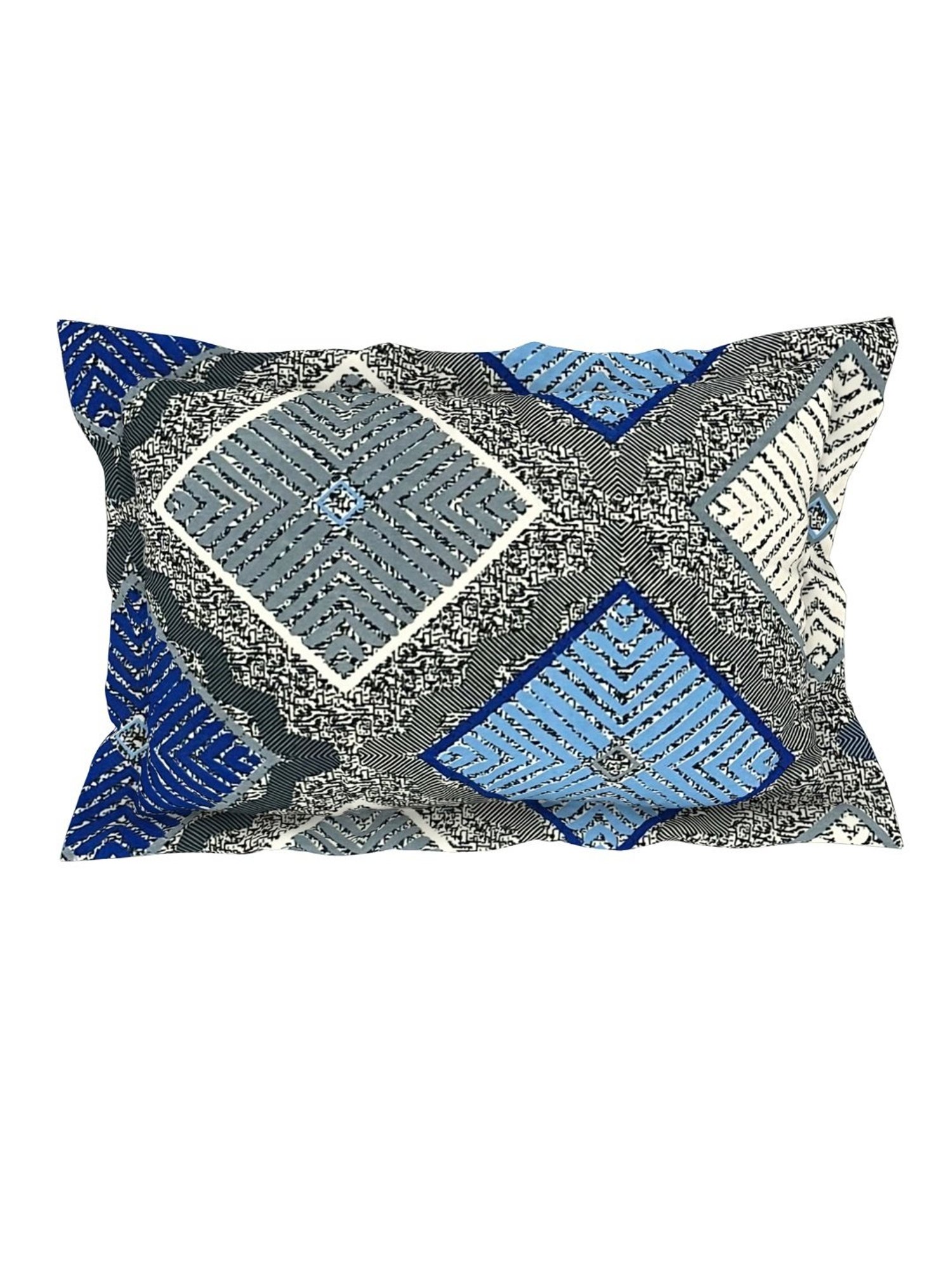 Welspun Block Print Navy Blue Microfiber Double Bedsheet with 2 Pillow Covers