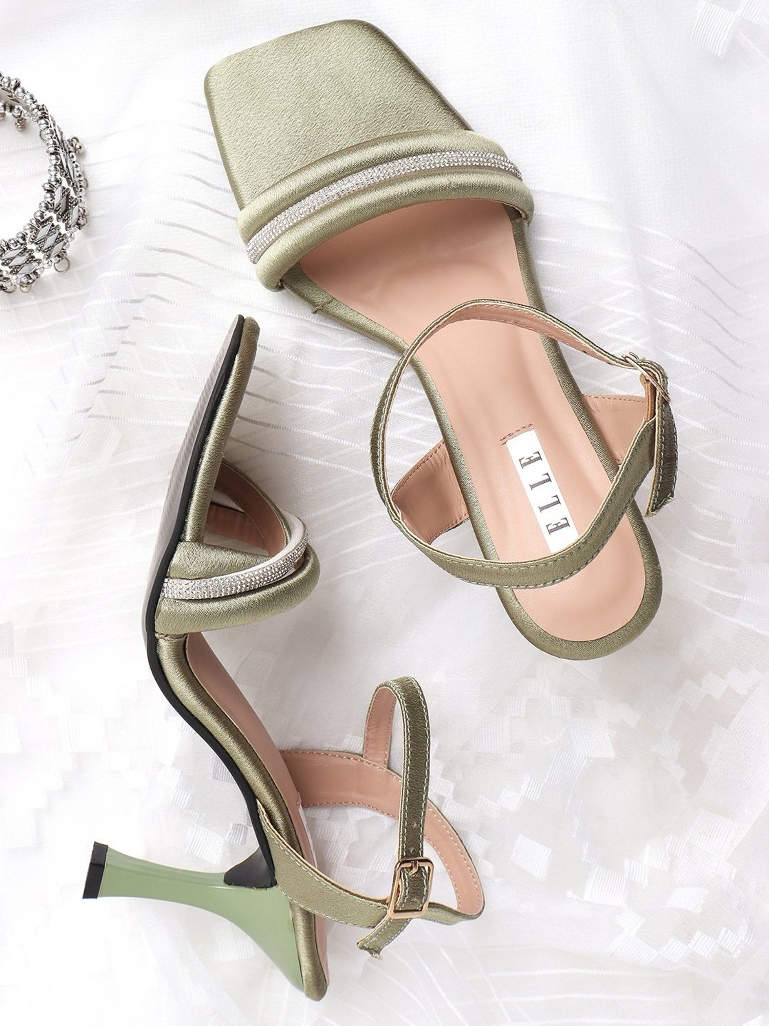 Elle Women's Pista Green Ankle Strap Stilettos