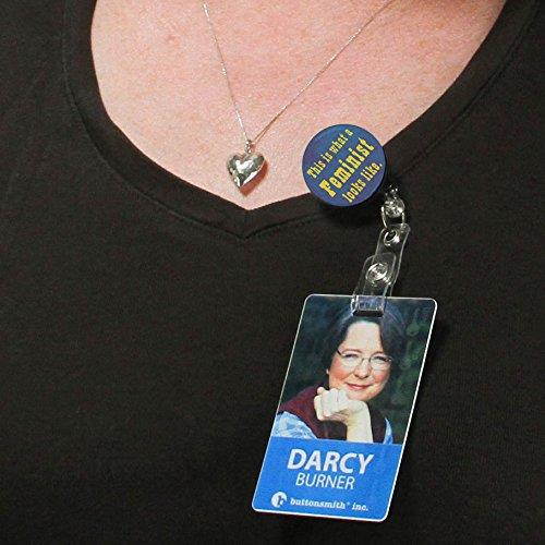 Buttonsmith Retro Feminist Retractable Tinker Reel Key Reel with Belt Clip and Swappable Tinker Tops featuring Rosie the Riveter - Made in the USA, 1 Year Warranty