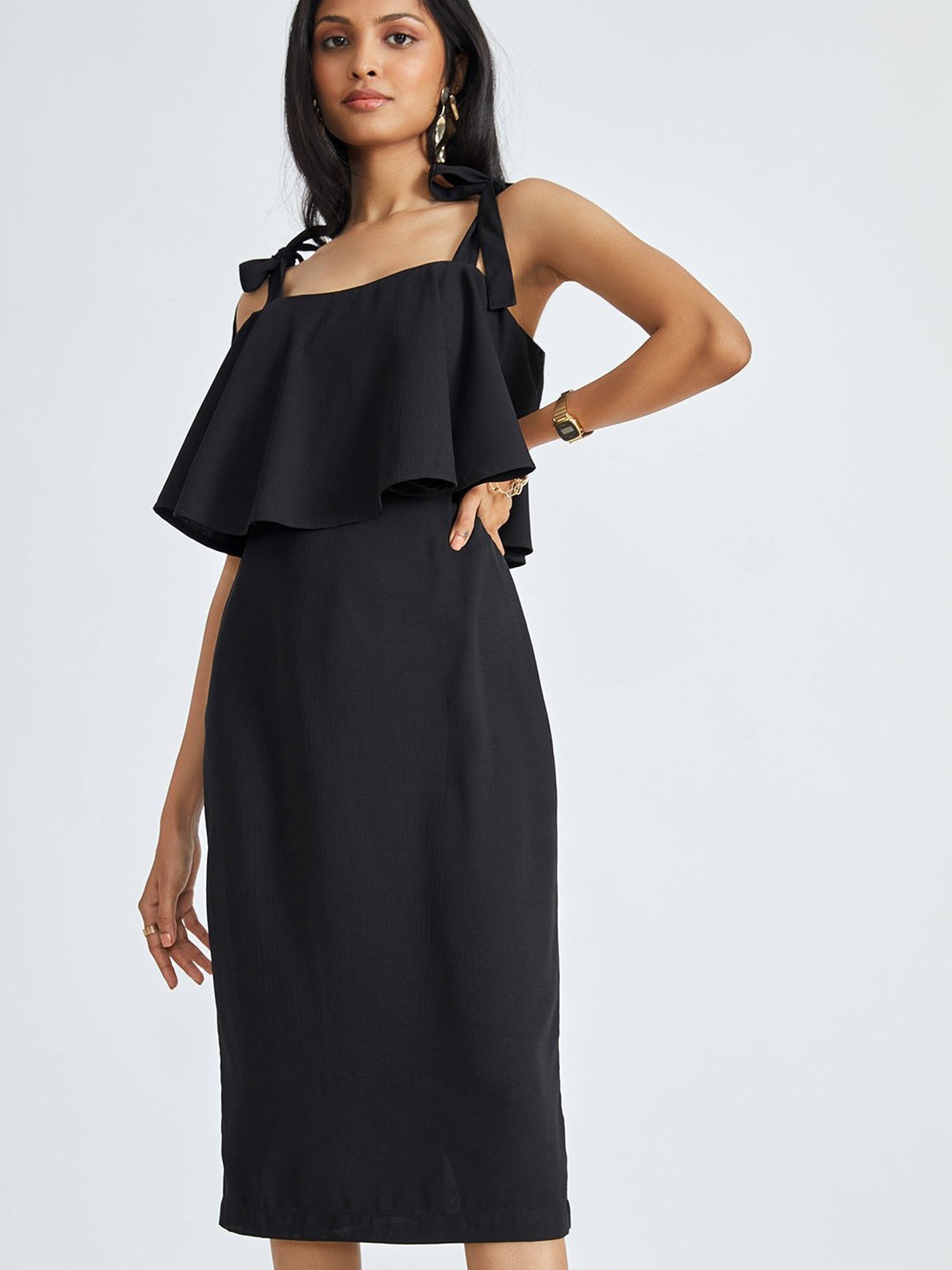 The Label Life Black Regular Fit Midi Dress