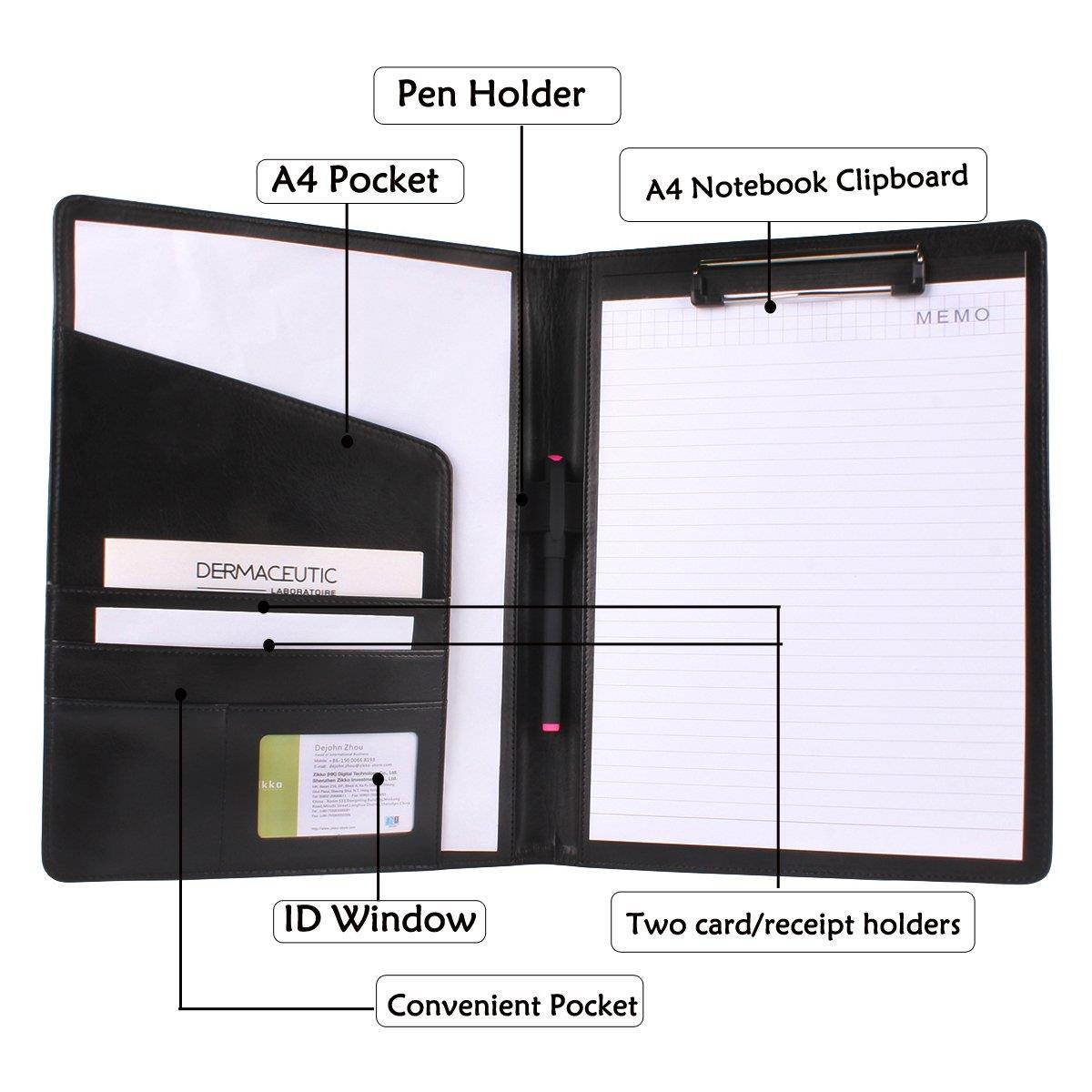 Geila PU Leather Resume Storage Clipboard Folder Portfolio Padfolio for Business School Office Conference (Black)