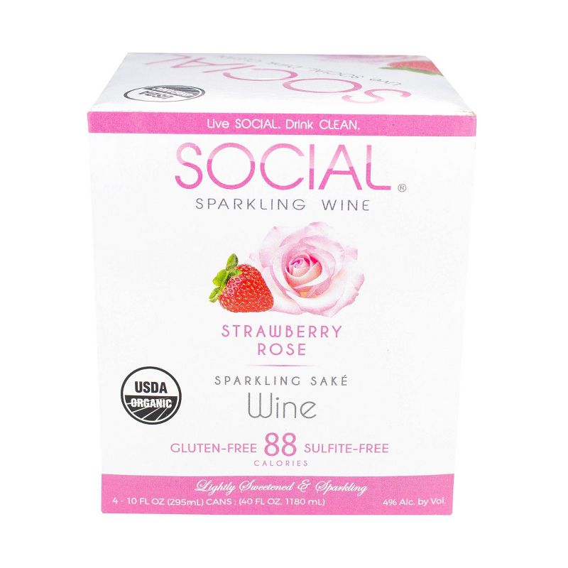 SOCIAL Strawberry Rose Sparkling Sake Wine - 4pk/10 fl oz Cans