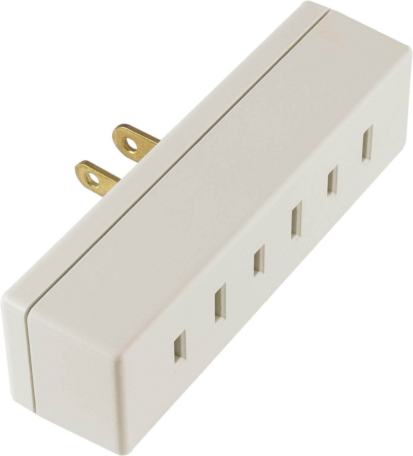 GE 3-Outlet Plarized Adapter Wall Tap, Expander, 2 Prong, Indoor Rated, Light Almond, 54189, ivory