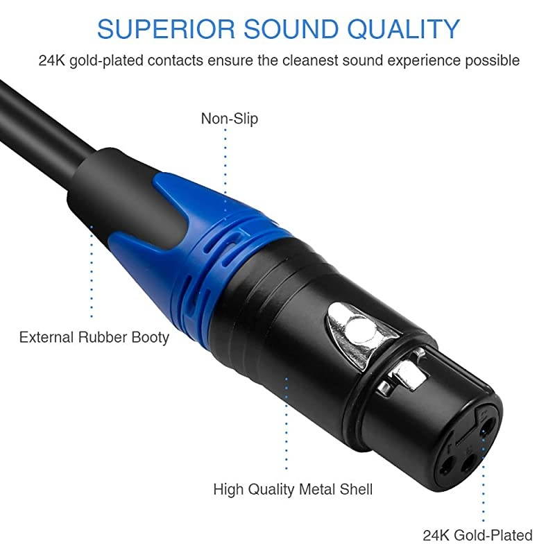 Female XLR to 1/4 Inch (6.35mm) TS Mono Jack Microphone Cable, Unbalanced 3 Pin XLR Female to Quarter inch TS Plug Mic Cord for Dynamic Microphone - 16.6 Feet/5 Meters