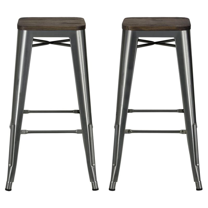 Set of 2 30" Fusion Metal Backless Barstools with Wood Seat Gun Metal - Dorel Home Products