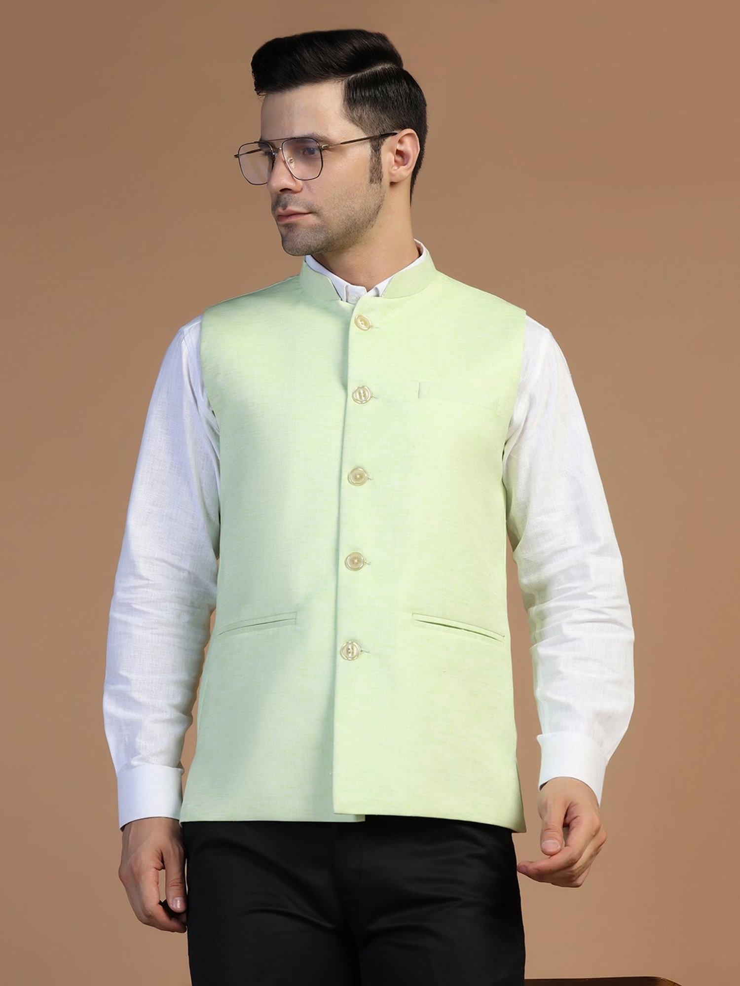 TAHVO Light Green Regular Fit Nehru Jacket