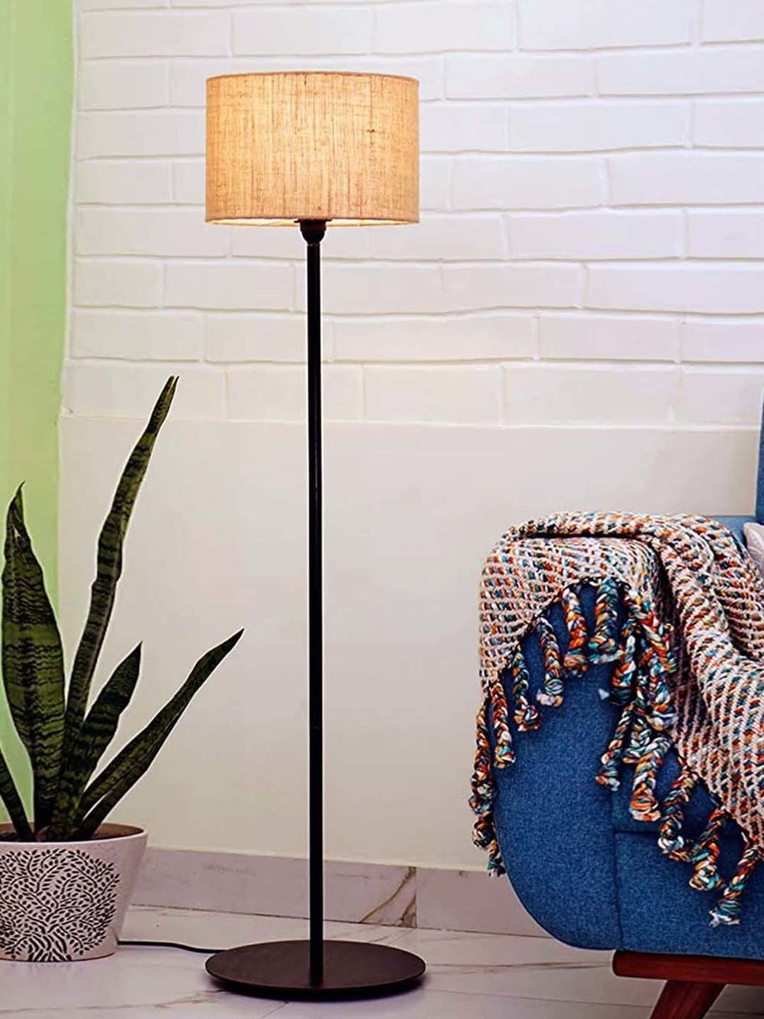 Homesake Brown Metal Floor Lamp With Wooden Base