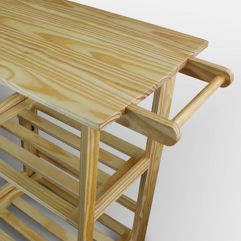 Folding Kitchen Cart with Two Shelves and One Handle Natural - Flora Home