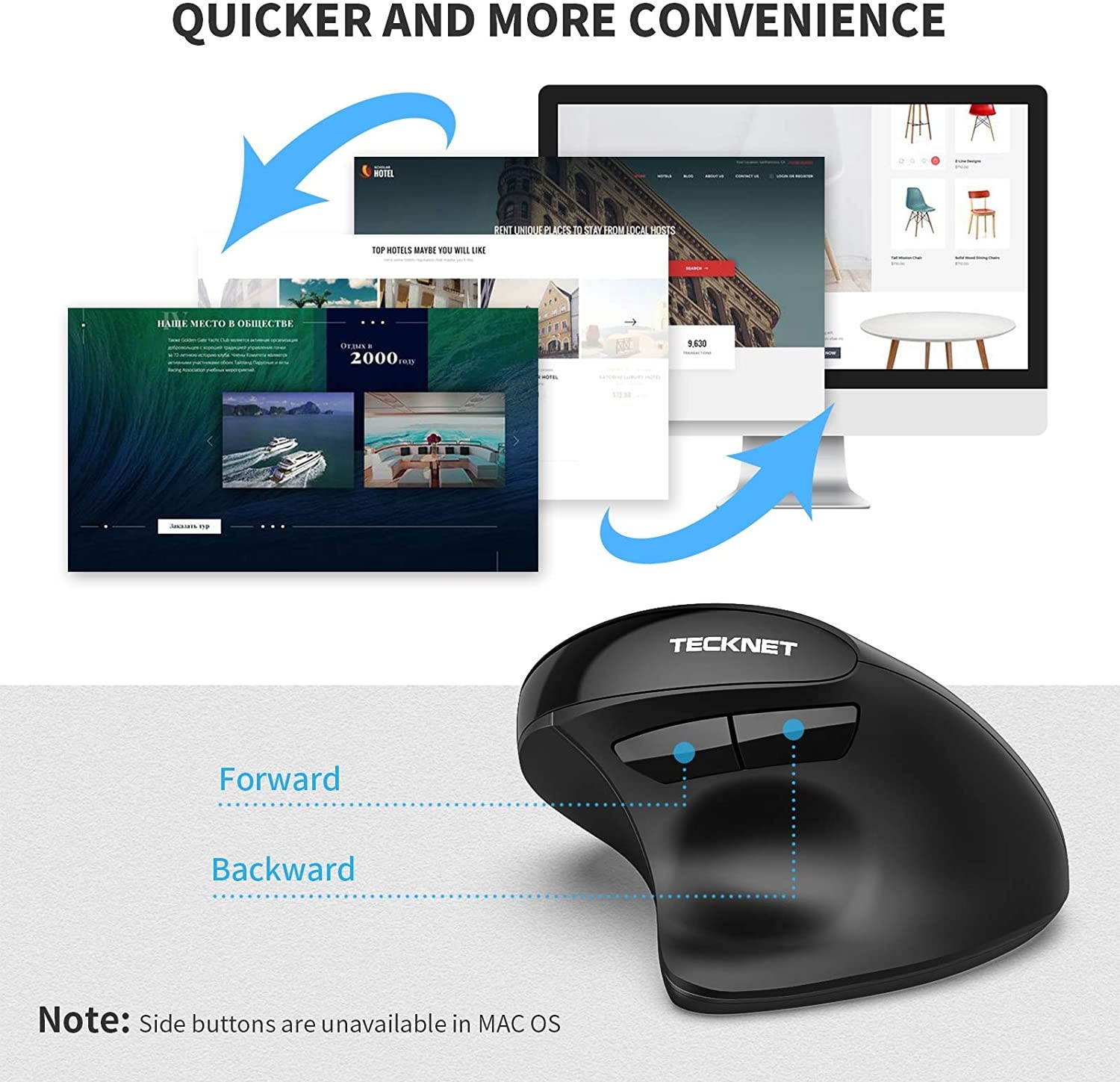 TeckNet 2.4G Rechargeable Wireless Vertical Ergonomic Optical Mouse with USB Nano Receiver, 800 / 1200 /1600 /2000 /2400DPI, 5 Buttons for Laptop, MacBook, PC, Windows, Android, OS System (Black)