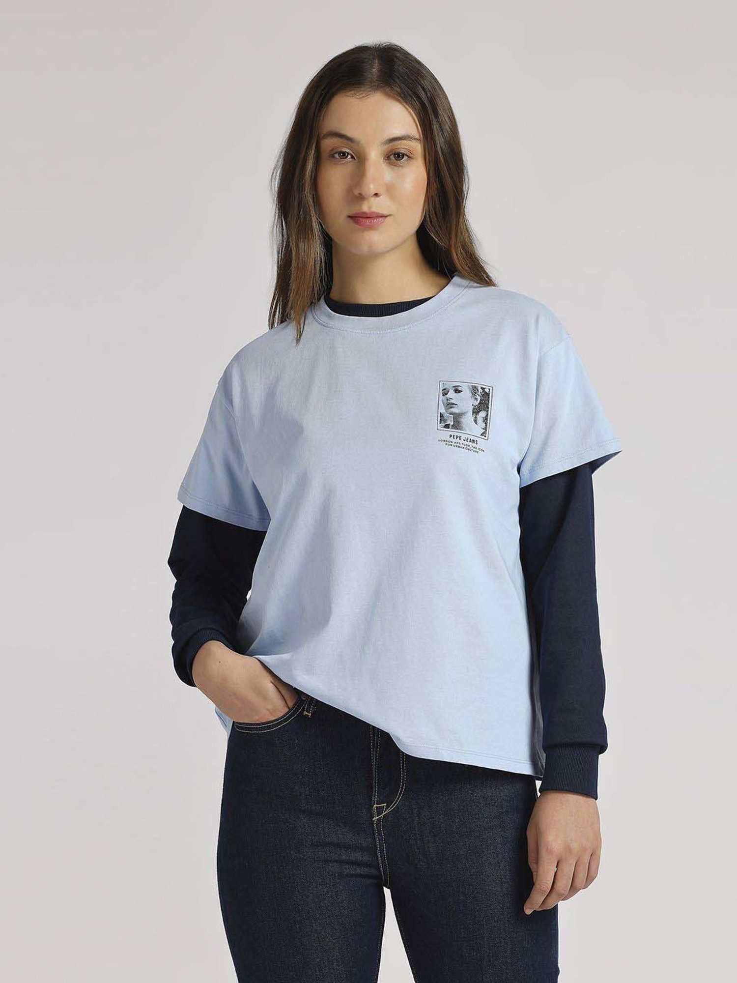 Pepe Jeans Blue Cotton Printed T-Shirt