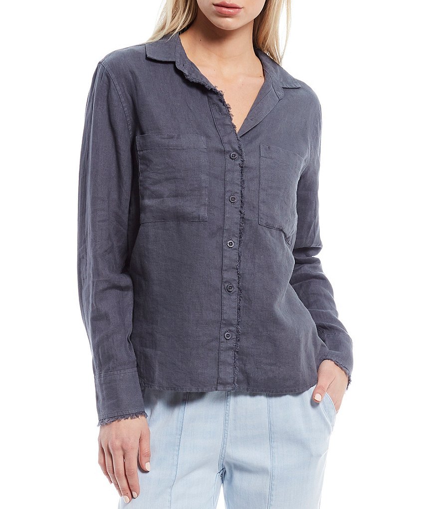 Cloth & Stone Woven Fray Placket Button Front Top