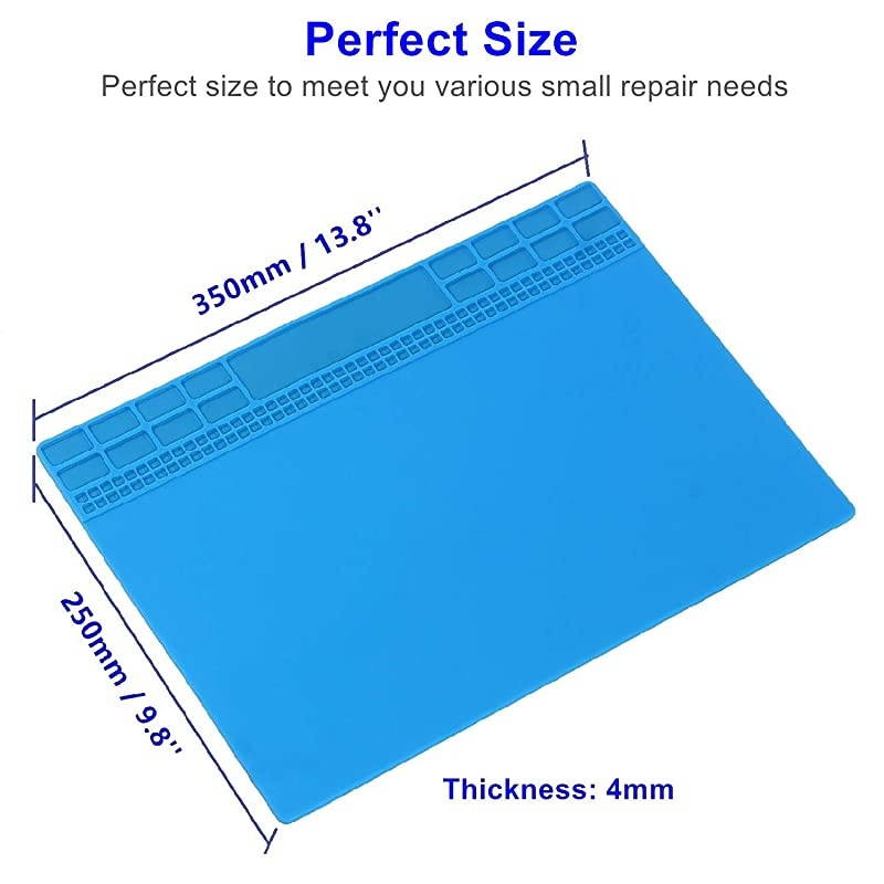 Mat, Heat Insulation Silicone Repair Mat, Premium Magnetic ing Mat Heat Resistant 932&deg;F Electronics Mat for Station, Phone and Computer Repair 13.8''x9.8'' Navy Blue