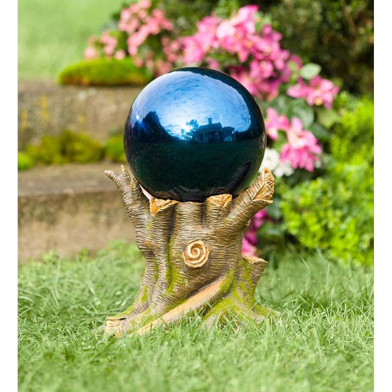 Weather-Safe Short Tree Stump Gazing Ball Stand, 14" Dia X 12.25" H - Plow & Hearth