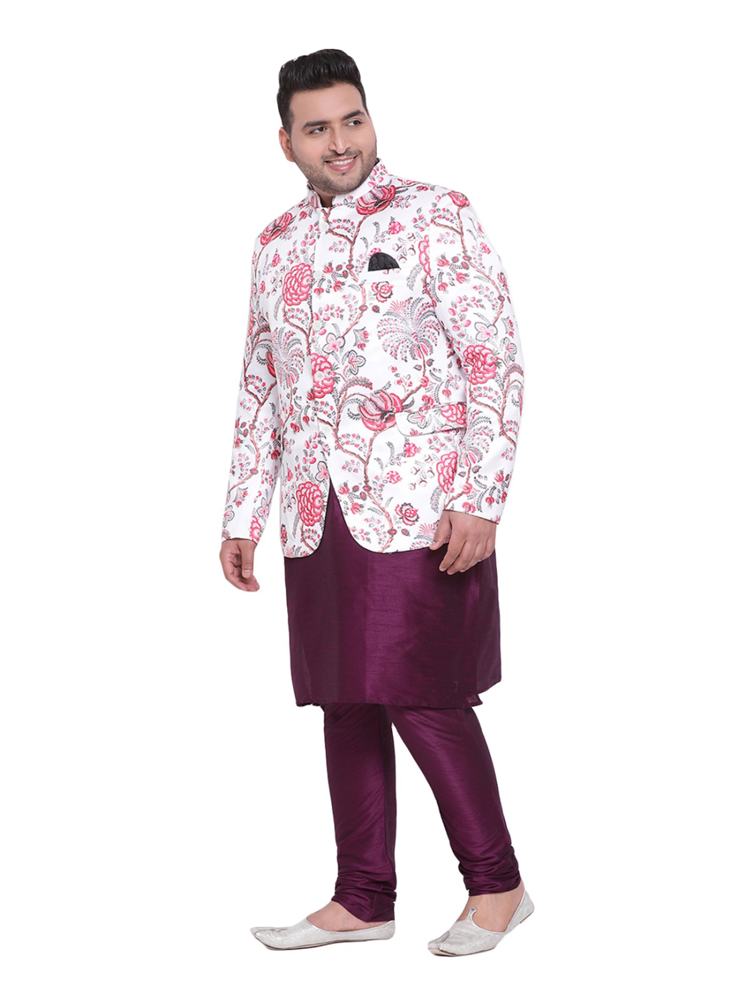 Hangup Purple & White Regular Fit Printed Kurta Bottom & Jacket Set
